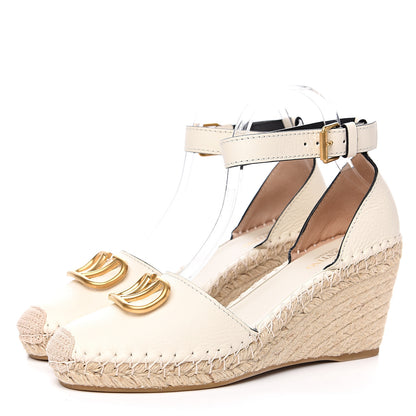 Valentino Garavani Grained Calfskin VLogo Ankle Wrap Espadrille Wedges 41 Light Ivory 3 of 8