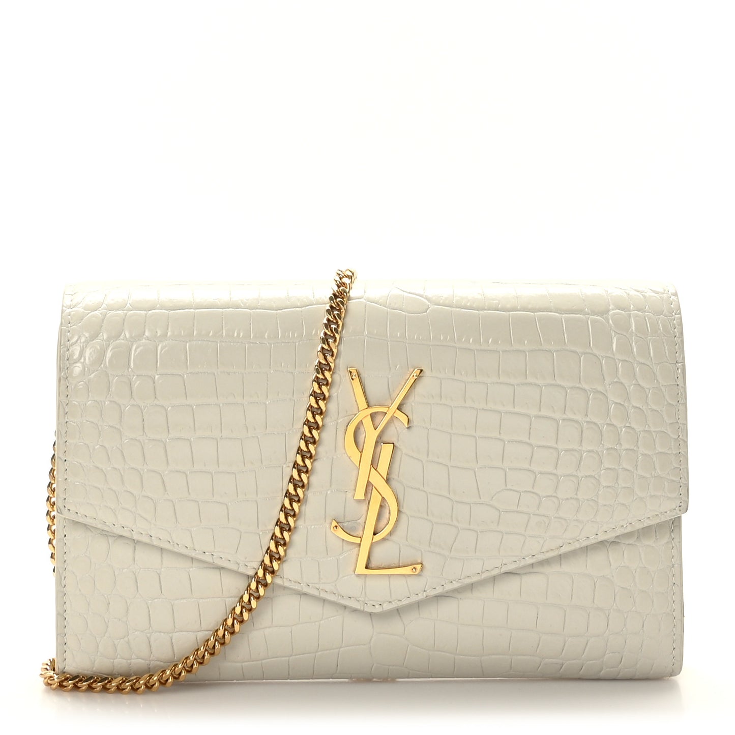Calfskin Crocodile Embossed Monogram Uptown Chain Wallet Crema Soft