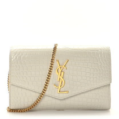 Saint Laurent Calfskin Crocodile Embossed Monogram Uptown Chain Wallet Crema Soft 1 of 9