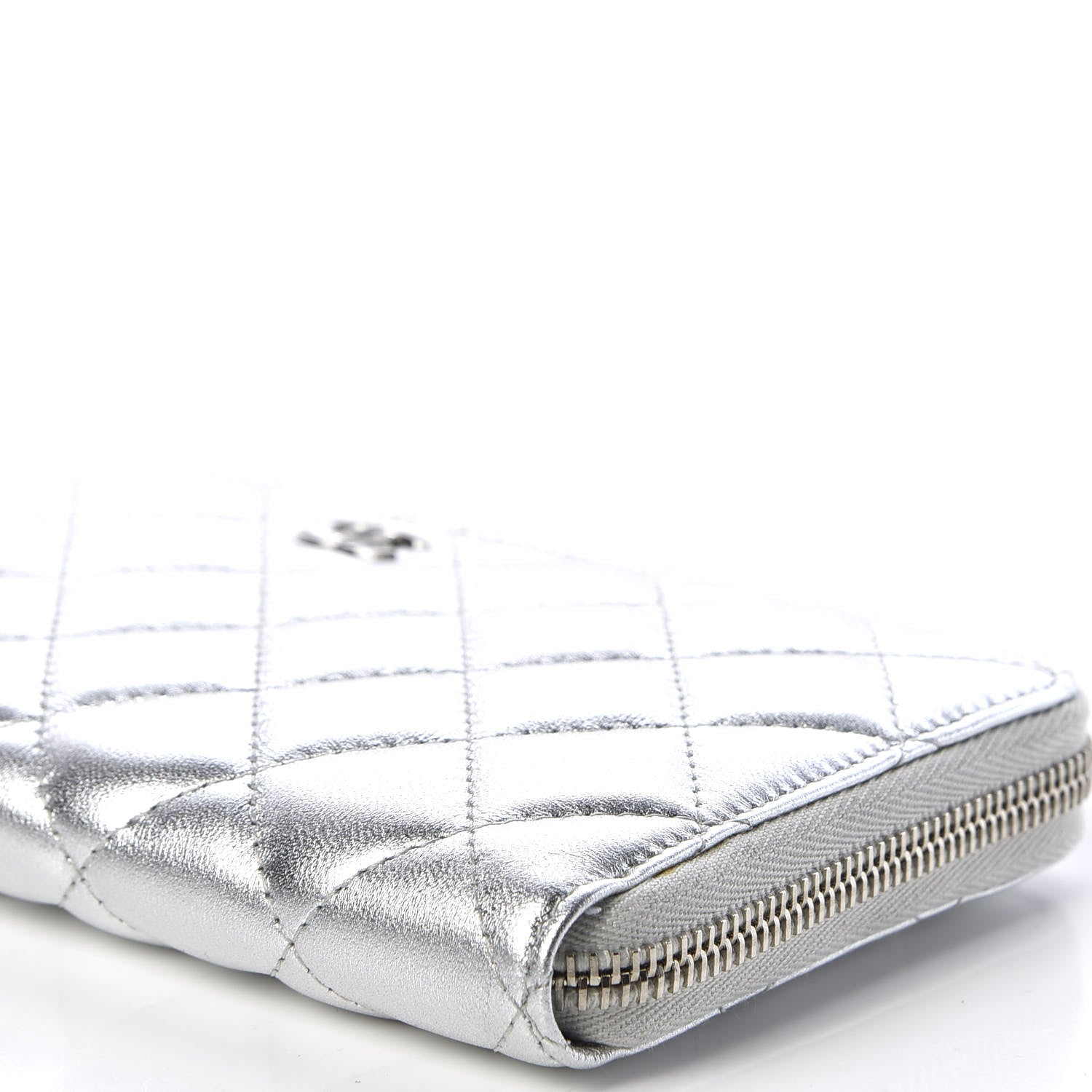 Chanel Metallic Lambskin Quilted Large Gusset Zip Around Wallet Silver 6 of 10