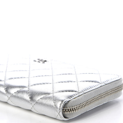 Chanel Metallic Lambskin Quilted Large Gusset Zip Around Wallet Silver 6 of 10
