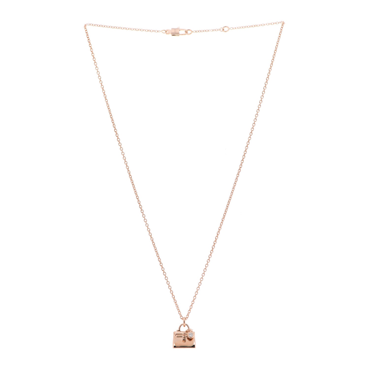 Hermes 18K Rose Gold Diamond Kelly Pendant Necklace 3 of 5