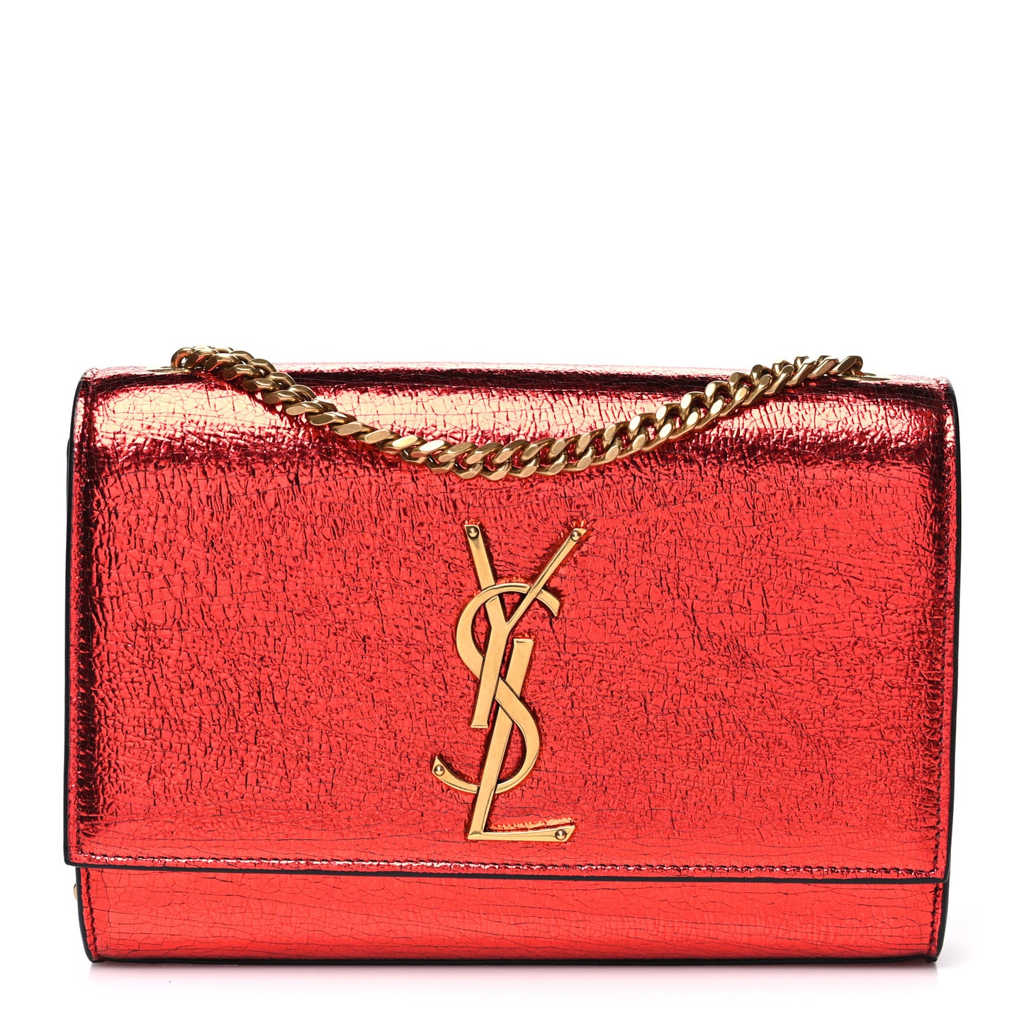 Metallic Calfskin Small Classic Monogram Kate Satchel Red