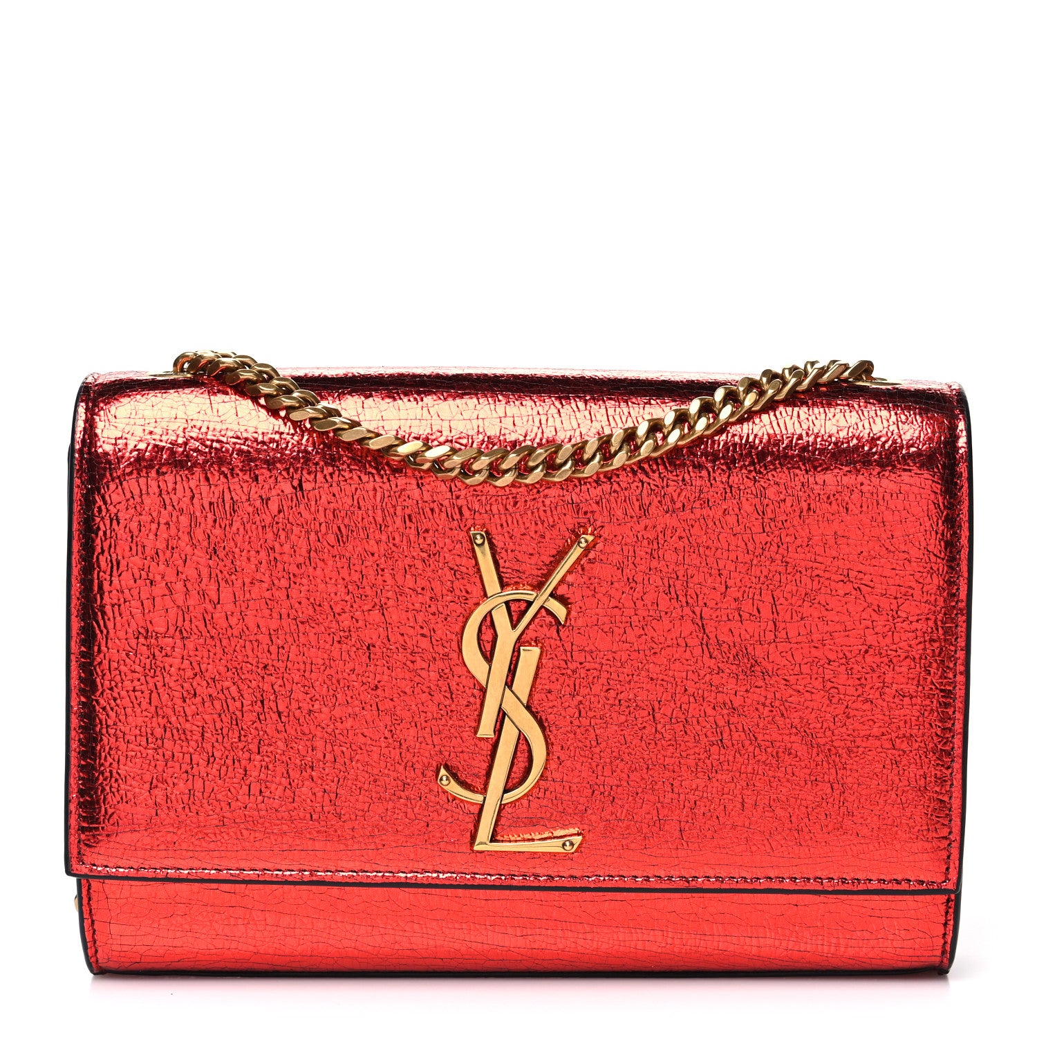 Saint Laurent Metallic Calfskin Small Classic Monogram Kate Satchel Red 1 of 10