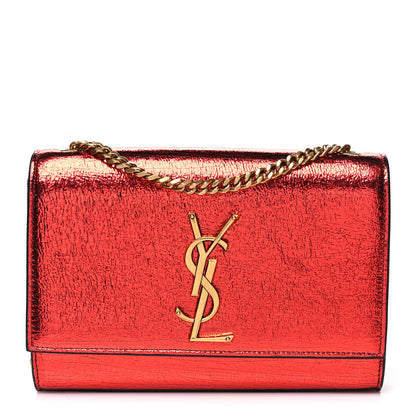 Saint Laurent Metallic Calfskin Small Classic Monogram Kate Satchel Red 1 of 10
