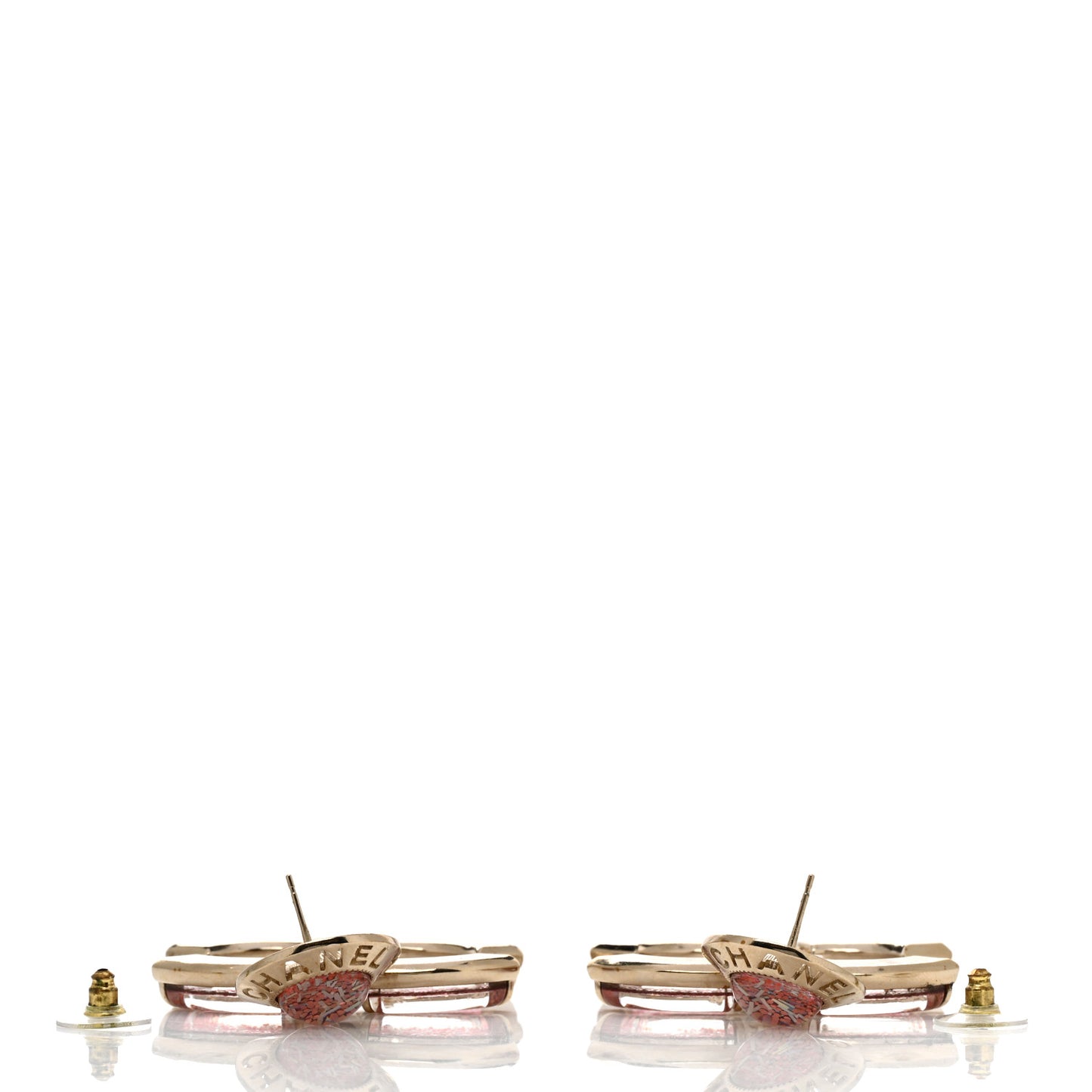 Glitter Lambskin Metal Chain CC Drop Earrings Pink Gold