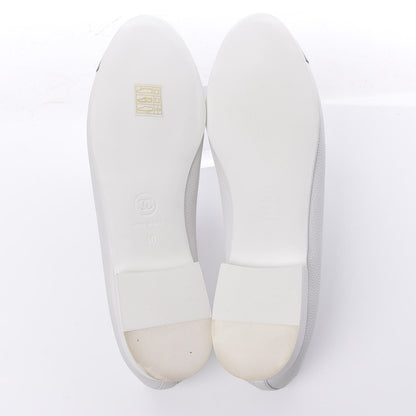 Chanel Calfskin Patent CC Cap Toe Ballerina Flats 40 White Blue 5 of 8