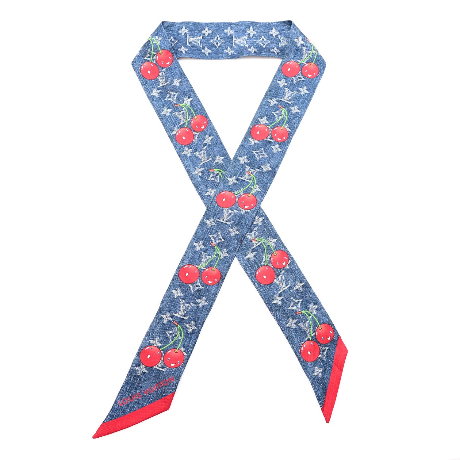 Louis Vuitton LV X TM Silk Monogram Cerises Bandeau Denim Blue 1 of 3