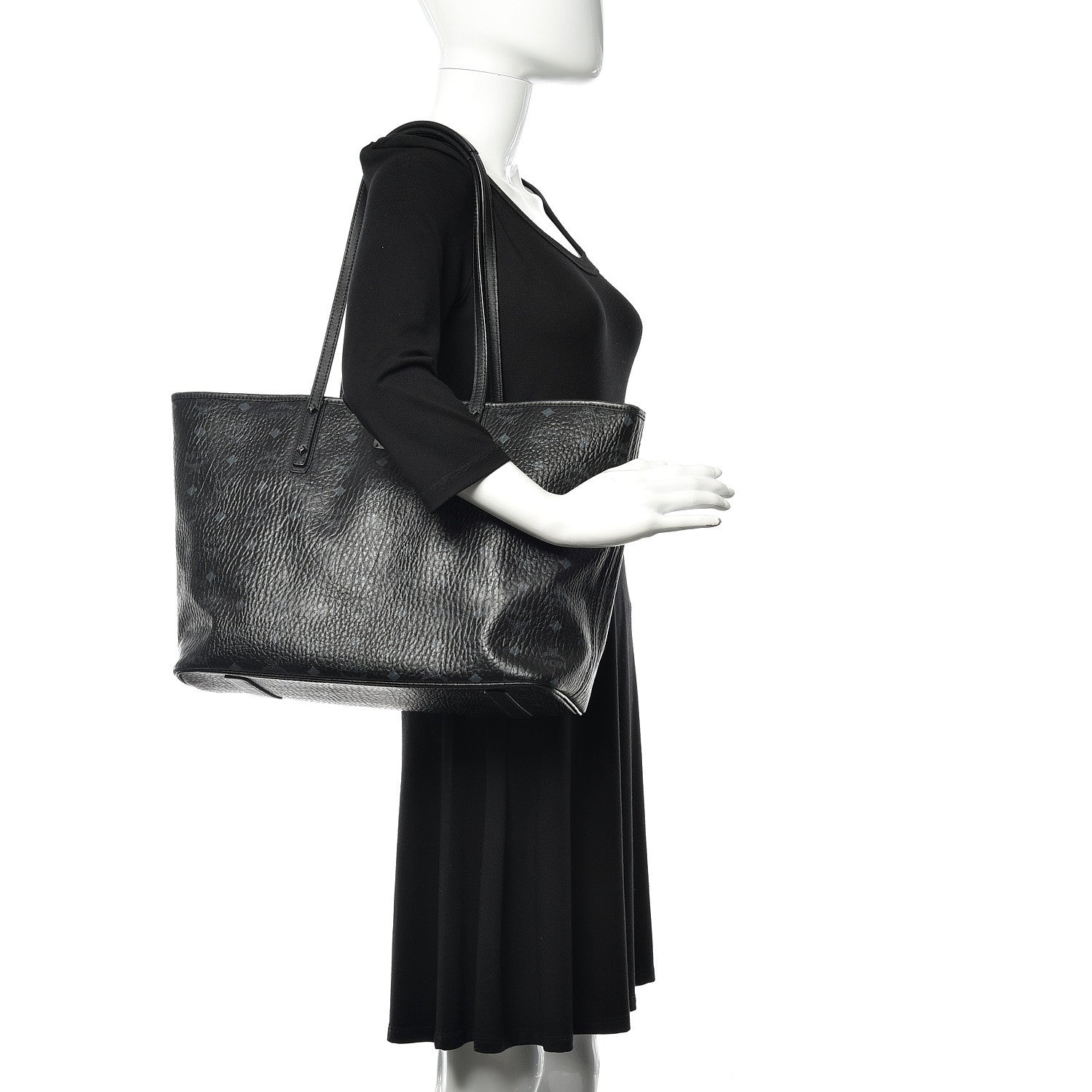 MCM Visetos Medium Anya Zip Top Shopper Tote Black 2 of 15