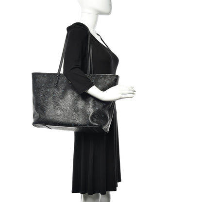 MCM Visetos Medium Anya Zip Top Shopper Tote Black 2 of 15