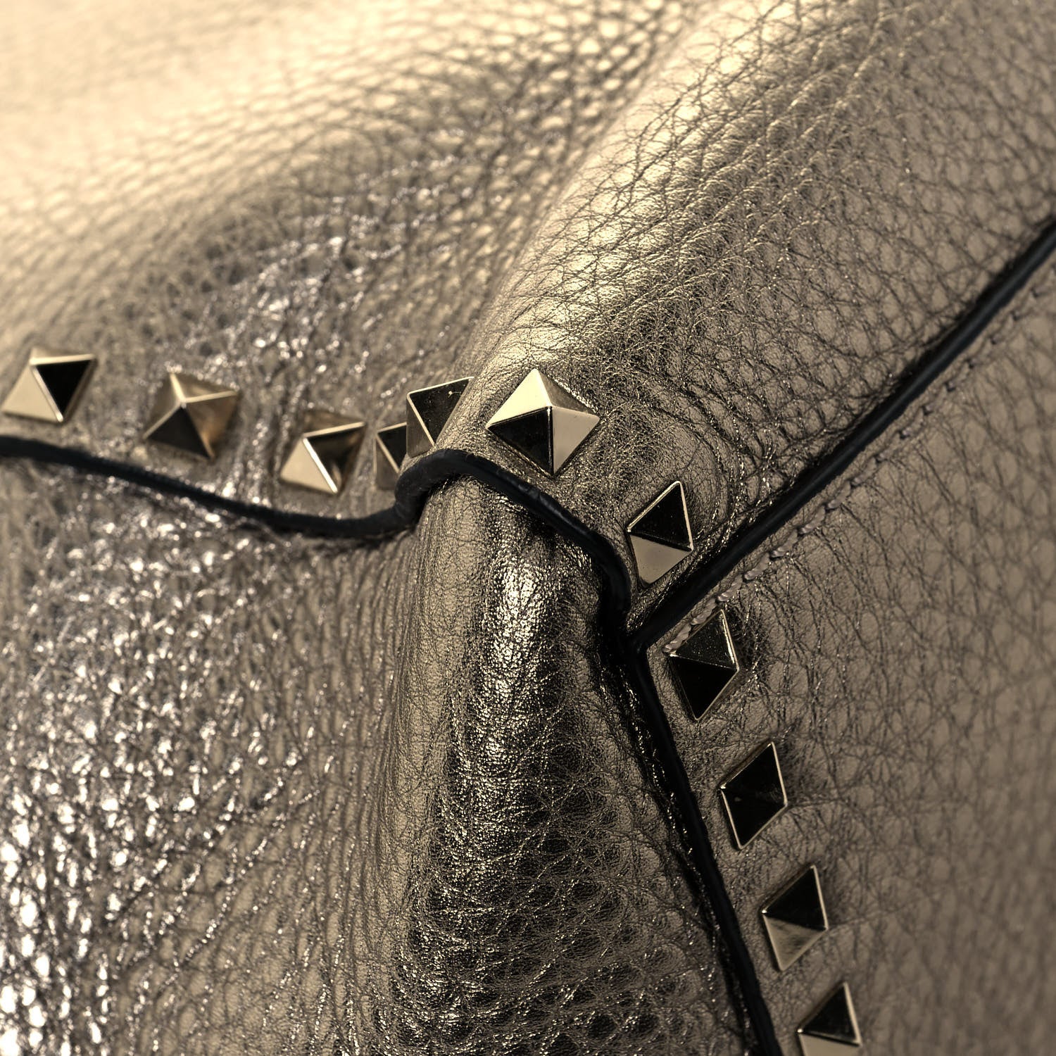 Valentino Garavani Metallic Grained Calfskin Rockstud Double Handle Tote Sasso 10 of 14