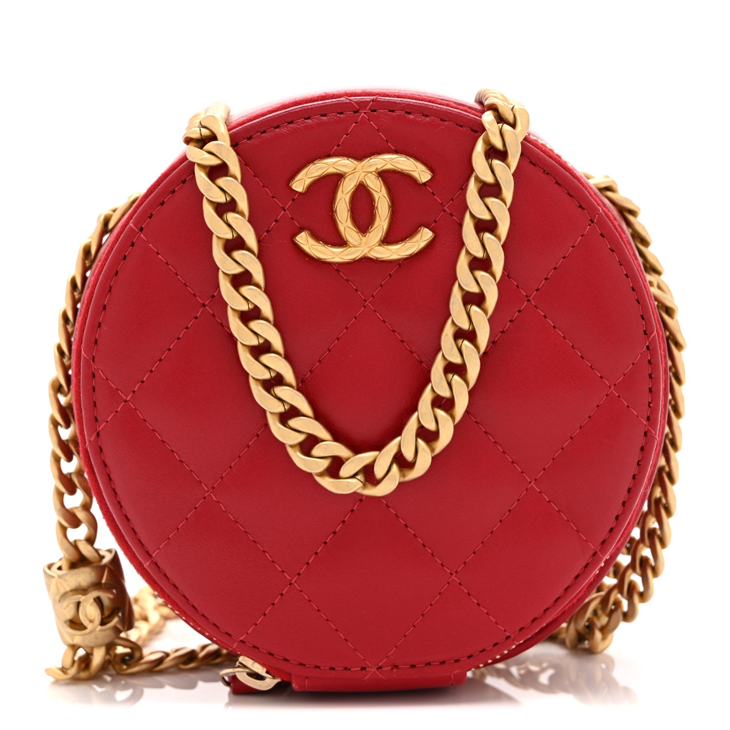 Chanel Lambskin Quilted Pillow Crush Round Clutch With Chain Red 1 of 11