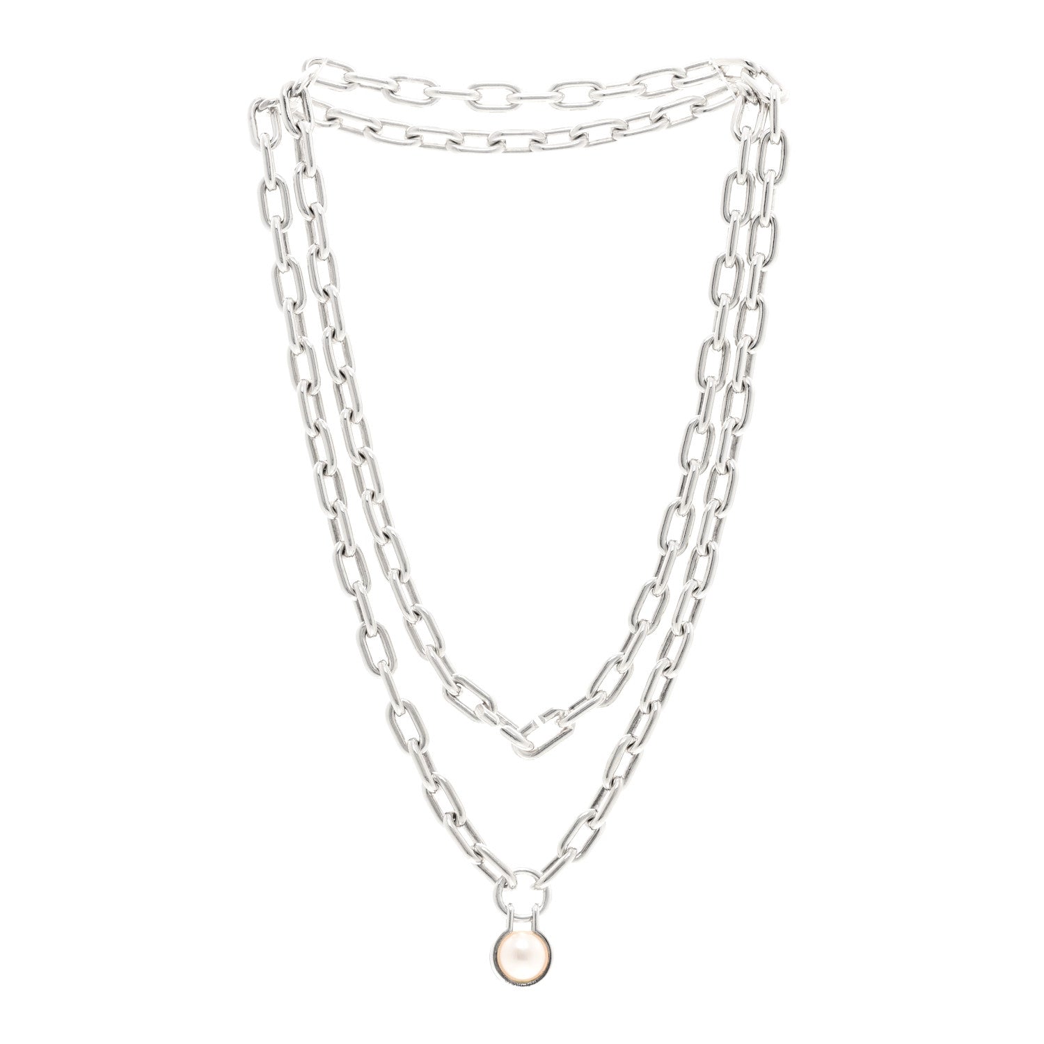 Tiffany Sterling Silver Cultured Pearl HardWear Necklace 3 of 6