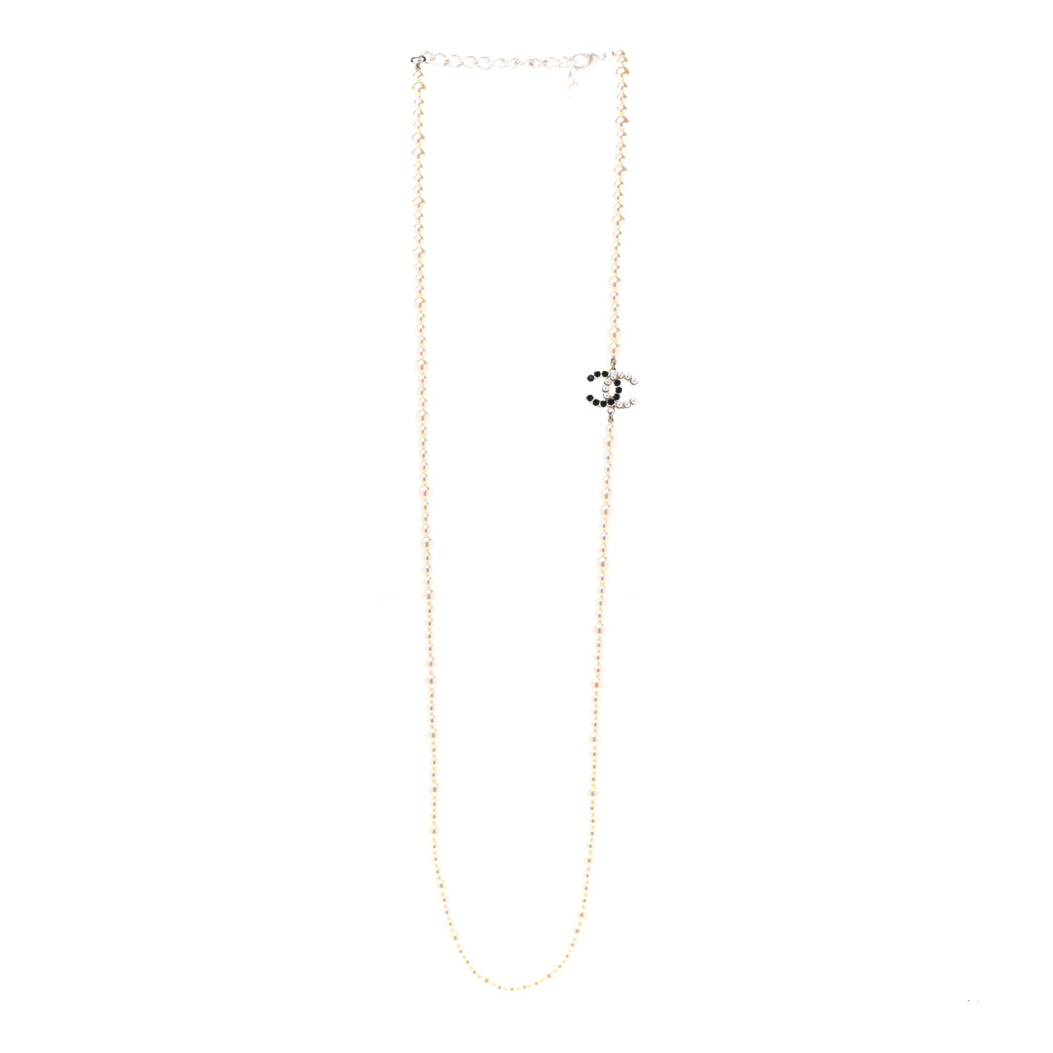 Chanel Pearl Crystal Dazzling Domino CC Necklace Gold Black 3 of 8