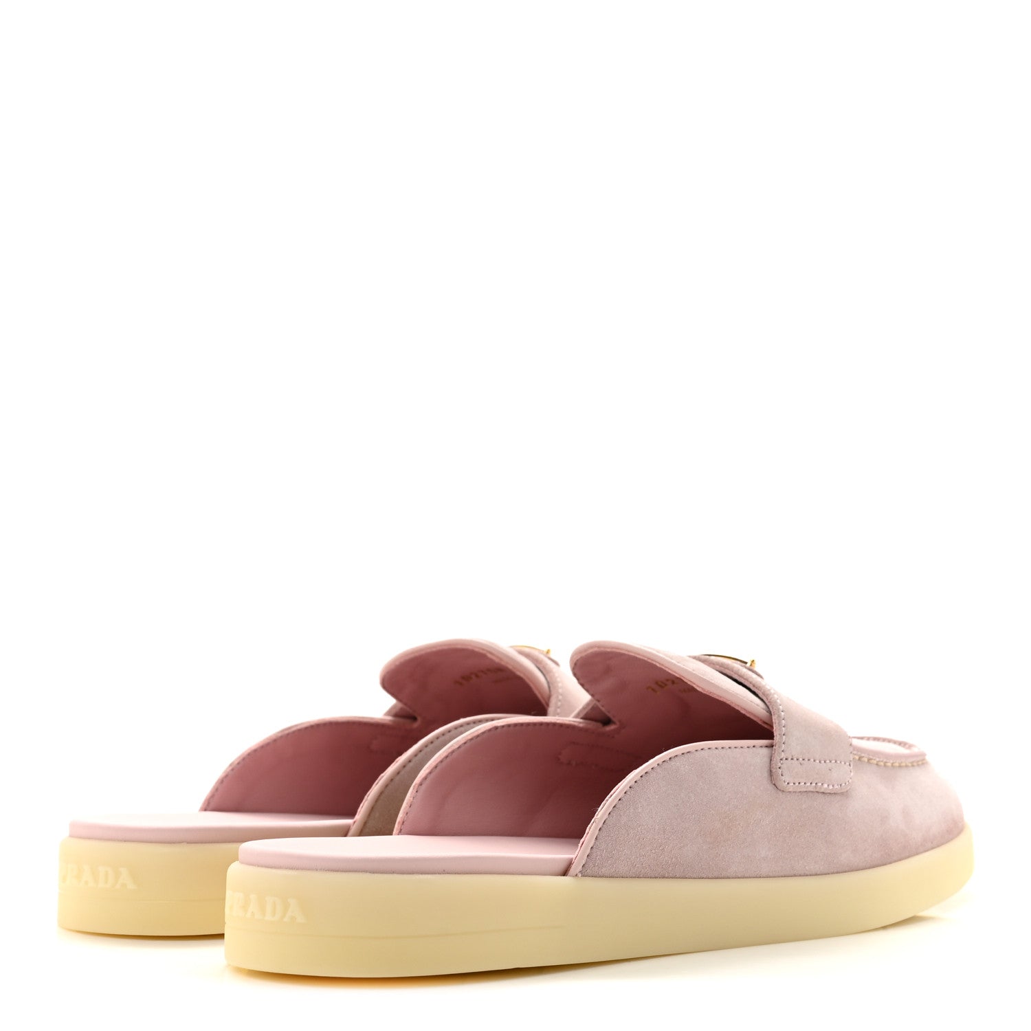Prada Suede Scamosciato Triangle Logo Mules 37.5 Alabastro 5 of 10