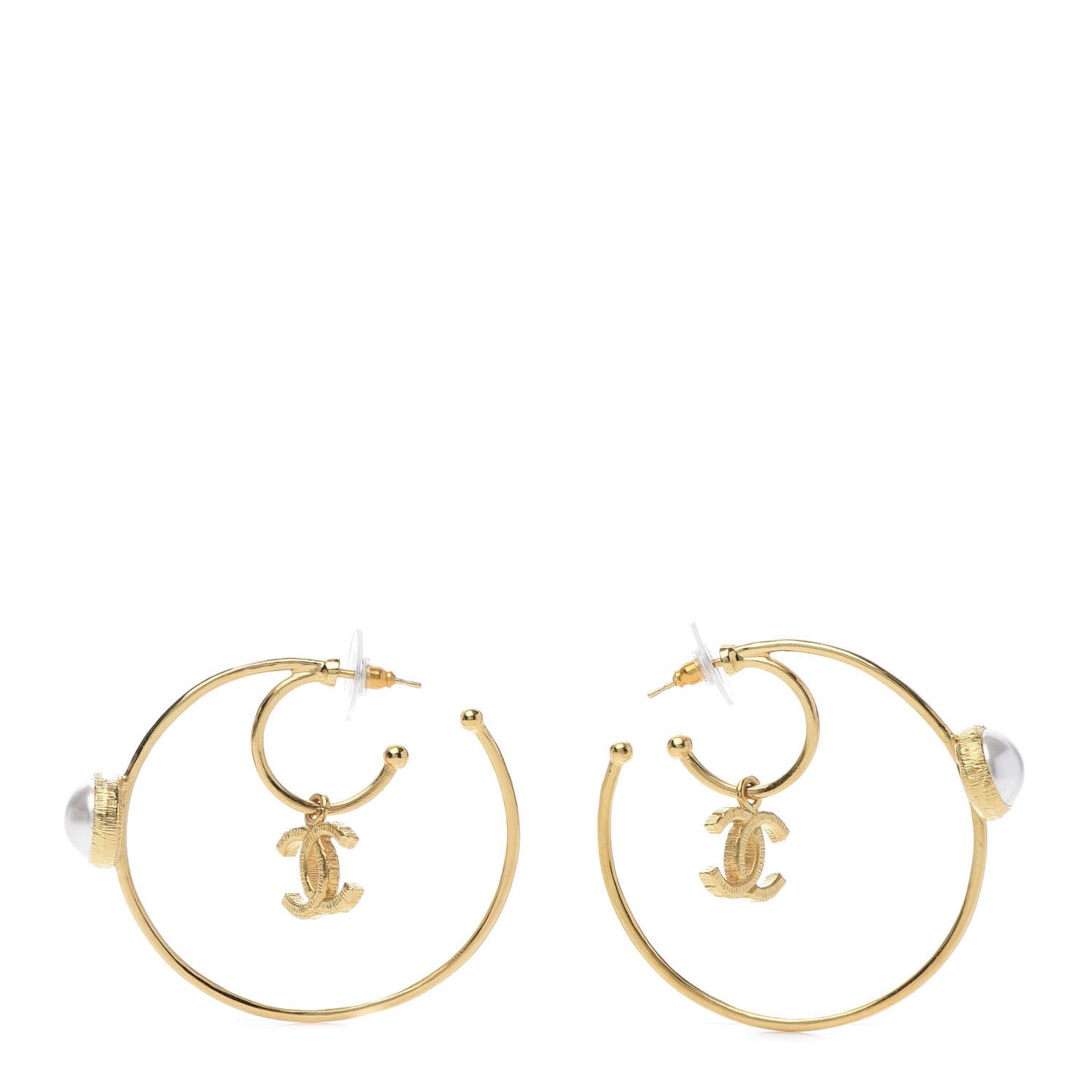 Pearl CC Tags Hoop Earrings Gold