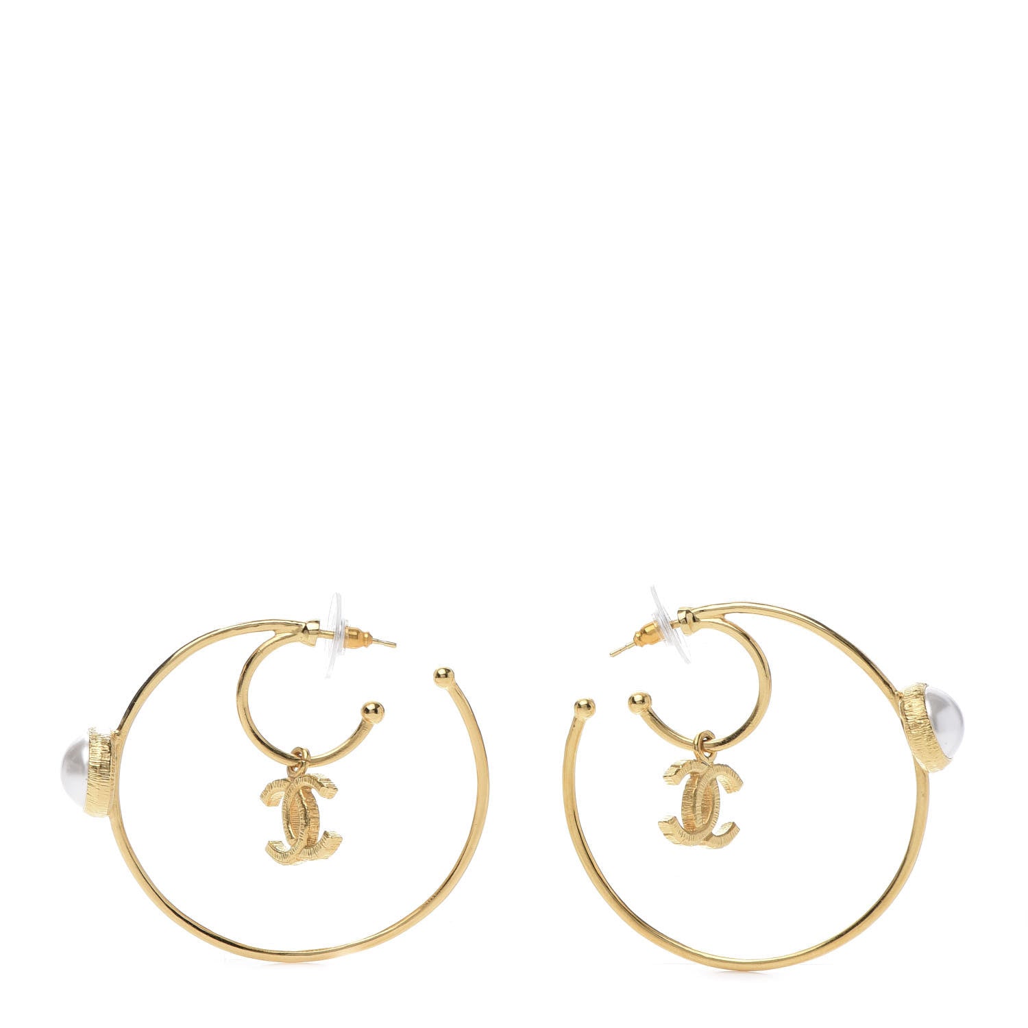 Chanel Pearl CC Tags Hoop Earrings Gold 1 of 6