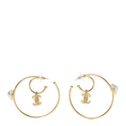 Chanel Pearl CC Tags Hoop Earrings Gold 1 of 6