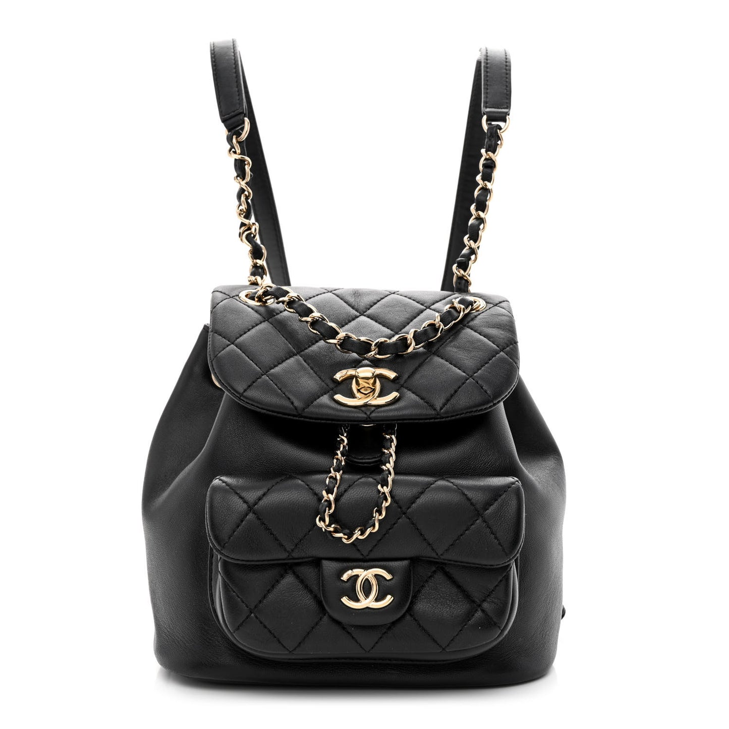 Lambskin Quilted Small Duma Drawstring Backpack Black