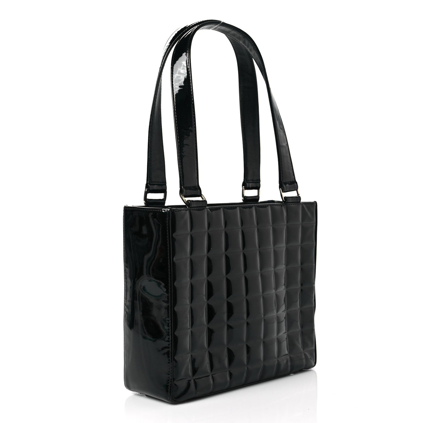 Patent Quilted CC Chocolate Bar Tote Black