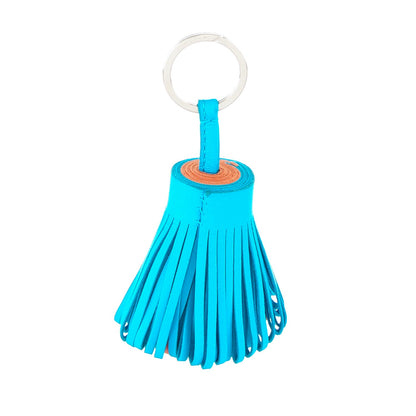 Hermes Lambskin Bi-Color Carmen Tassel Key Holder Bleu Aztec Brique 1 of 5