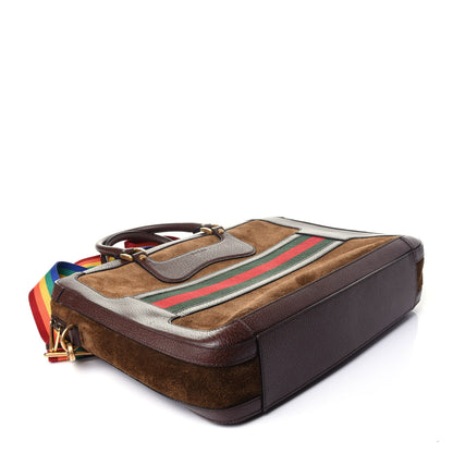 Gucci Suede Rainbow Strap Briefcase Brown 4 of 11