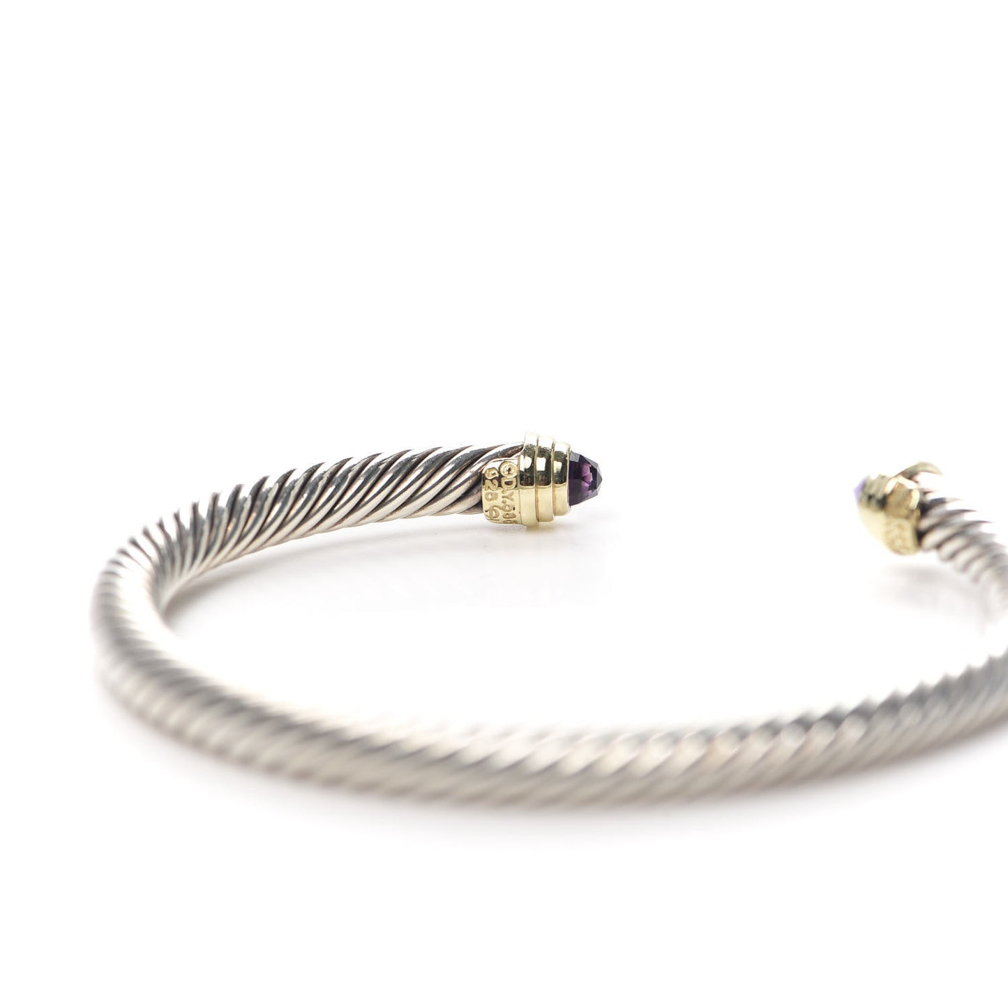 Sterling Silver 14K Yellow Gold Amethyst 5mm Cable Classics Petite Color Bracelet