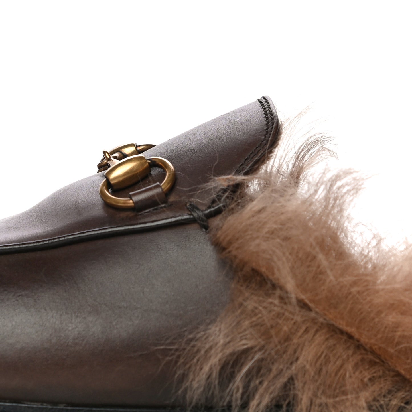 Calfskin Fur Womens Princetown Slippers 36.5 Brown