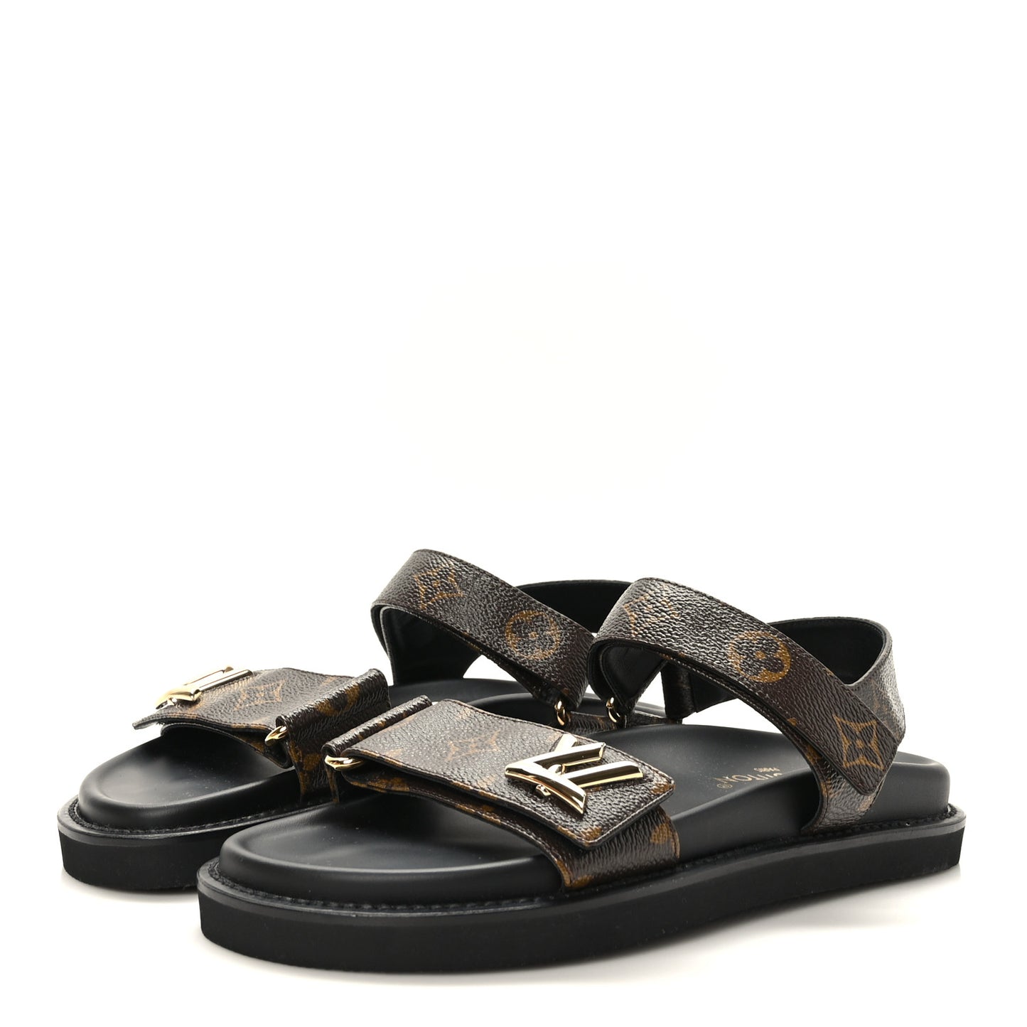 Monogram LV Sunset Comfort Flat Sandals 39 Cacao Brown
