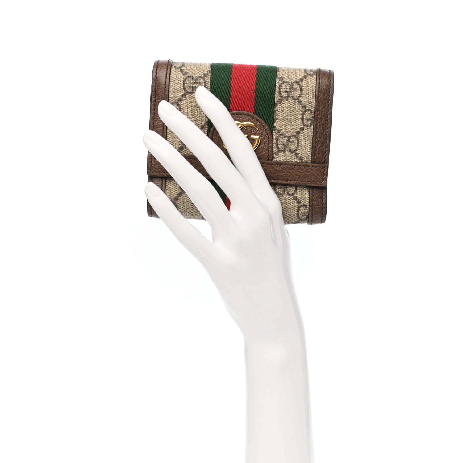 Gucci GG Supreme Monogram Web Ophidia French Flap Wallet Beige New Acero 2 of 7