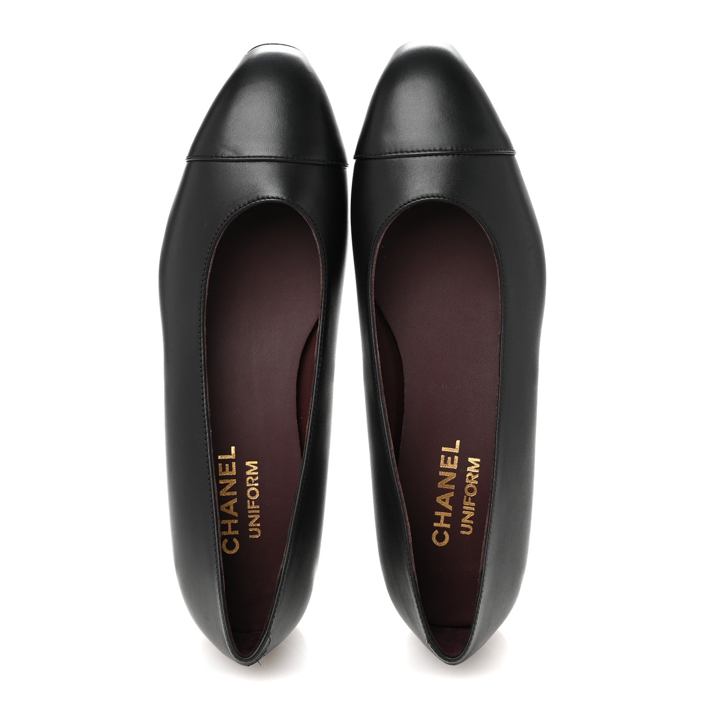 Lambskin Cap Toe CC Uniform Ballerina Flats 37 Black