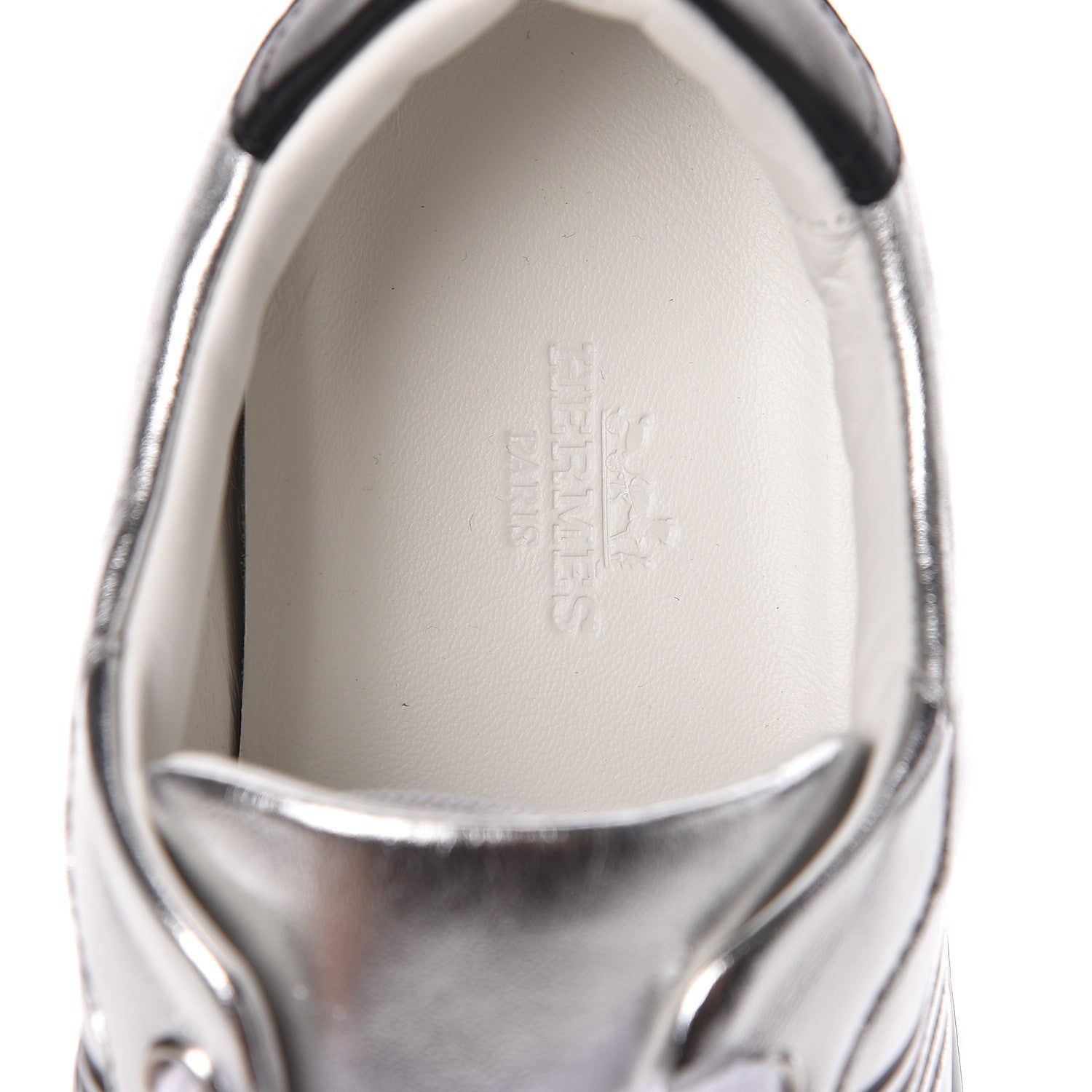 Hermes Metallic Nappa Calfskin Womens Avantage Sneakers 38 Gris Argente Black 7 of 7