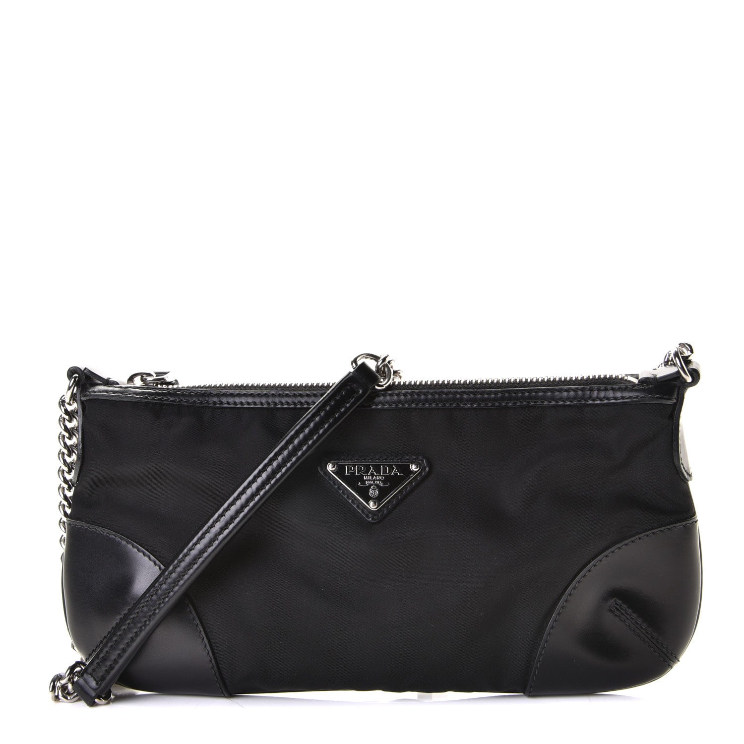 Prada Tessuto Nylon Calfskin Chain Pochette Black 1 of 8