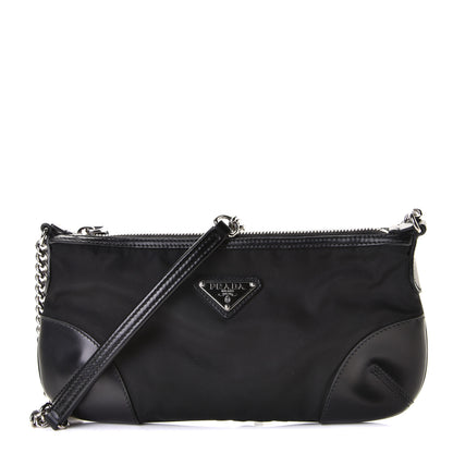 Prada Tessuto Nylon Calfskin Chain Pochette Black 1 of 8