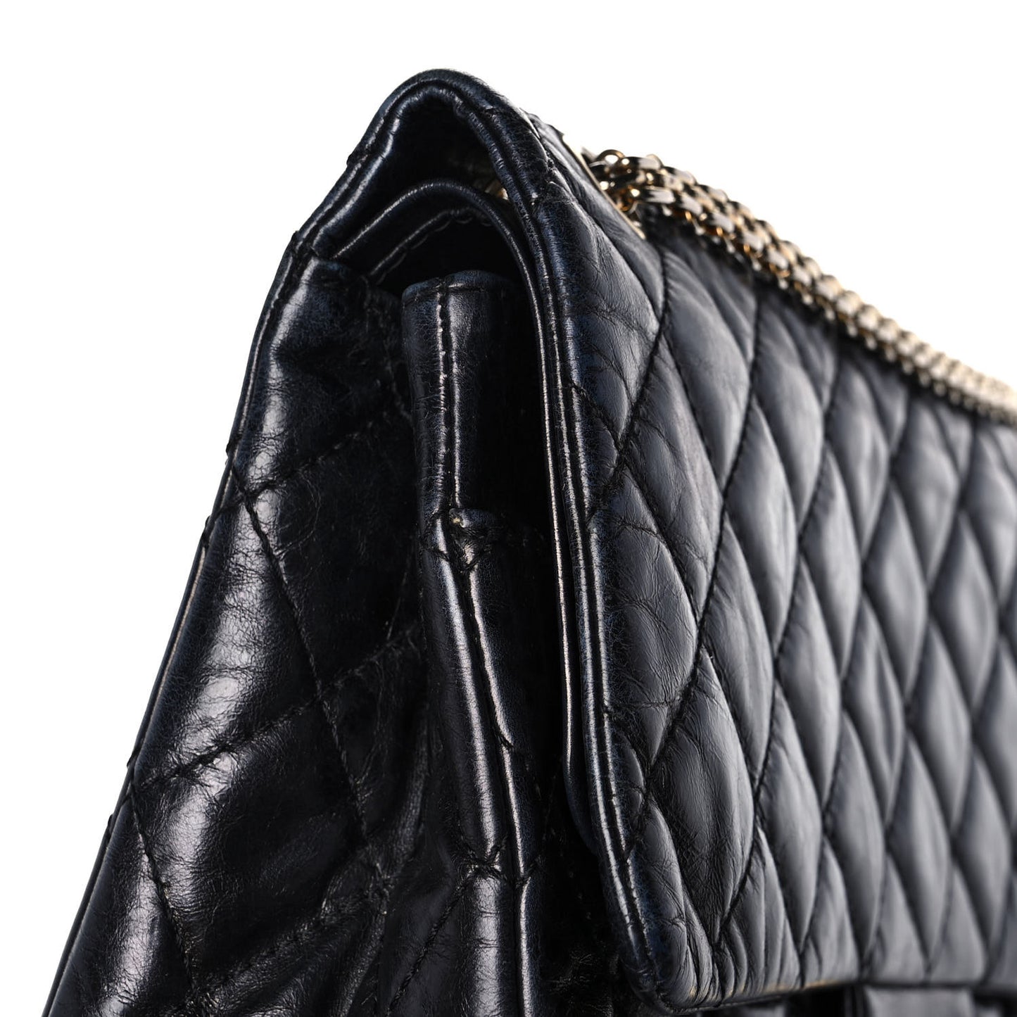 Glazed Aged Calfskin Quilted 2.55 Reissue 227 Flap Dark Navy