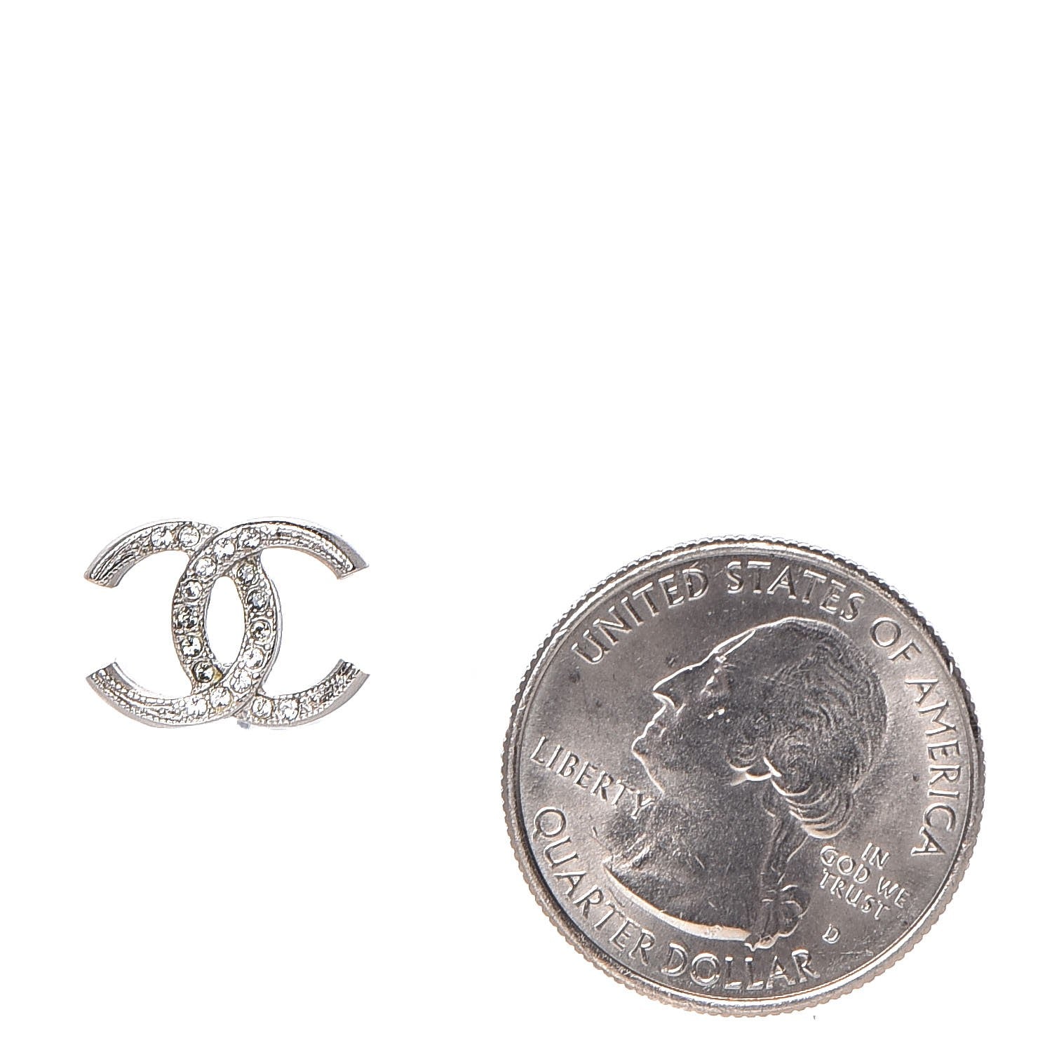 Chanel Crystal CC Moon Earrings Silver 2 of 5