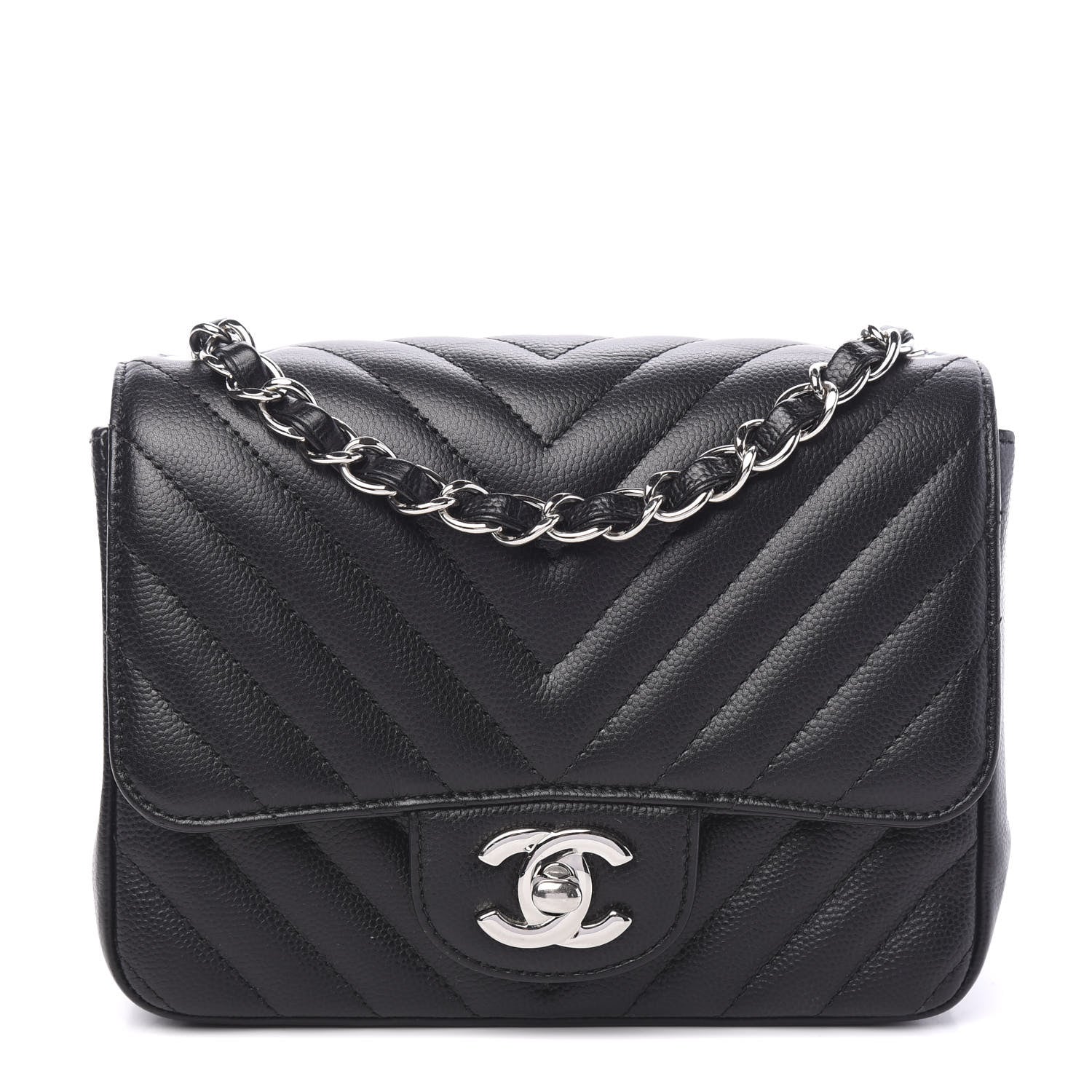 Chanel Caviar Chevron Quilted Mini Square Flap Black 1 of 9