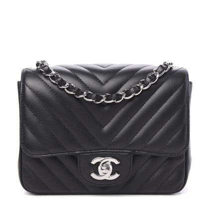 Chanel Caviar Chevron Quilted Mini Square Flap Black 1 of 9