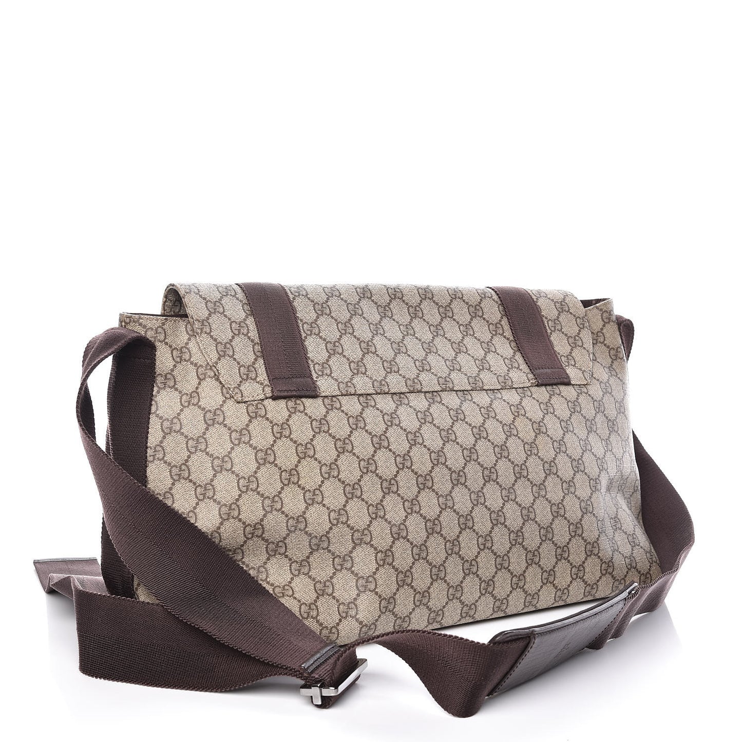 GG Plus Monogram Double Buckle Flap Messenger Bag Beige Ebony