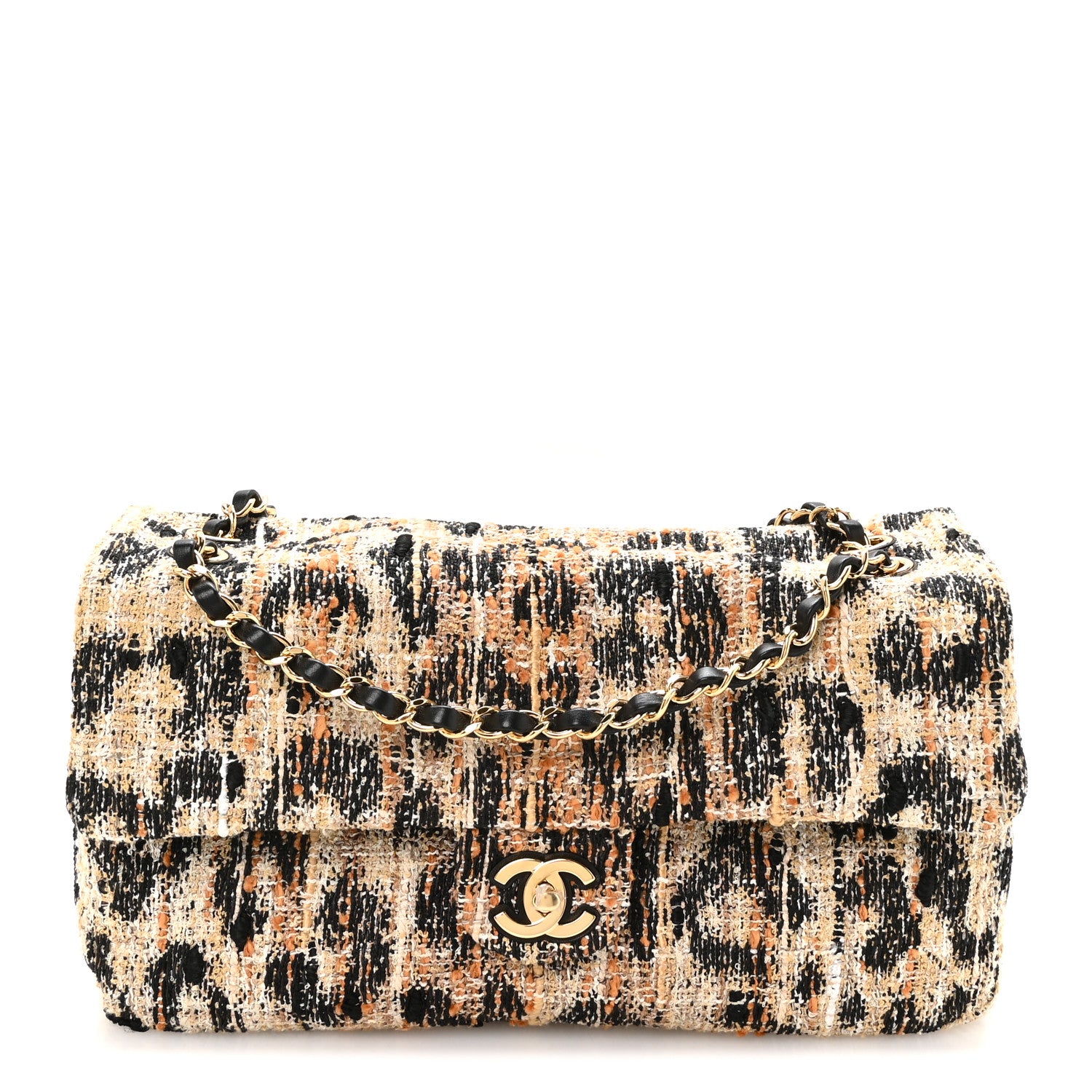 Chanel Tweed Mixed Fibers Leopard Print Small Souplissimo Maxi Flap Fawn 1 of 10