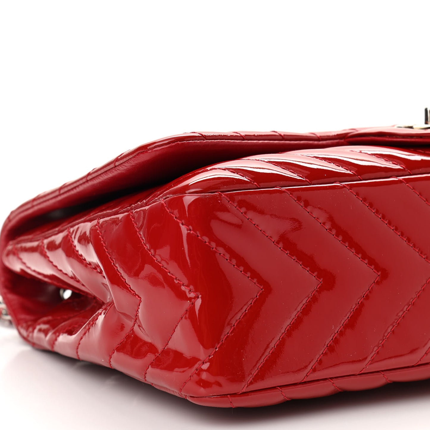 Patent Chevron Quilted Jumbo Single Flap Red