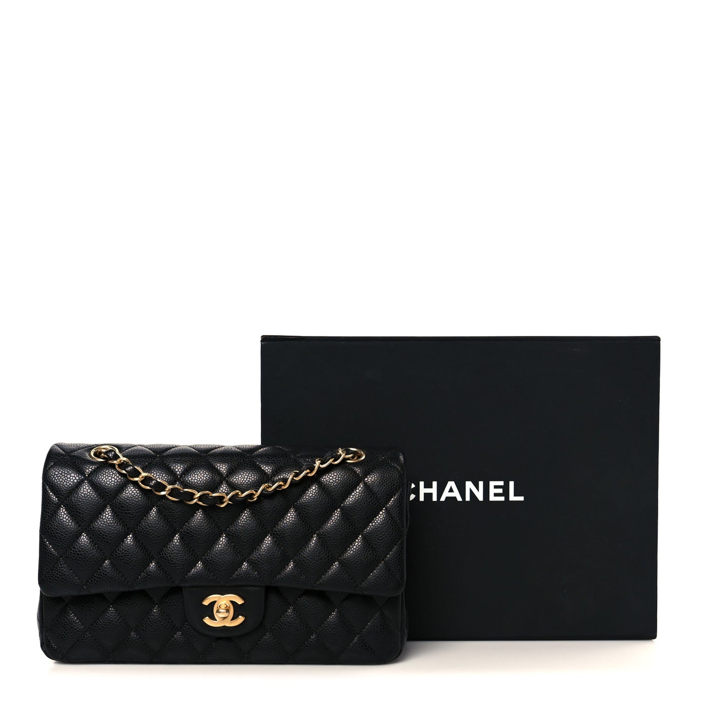 Caviar Quilted Medium Double Flap Black