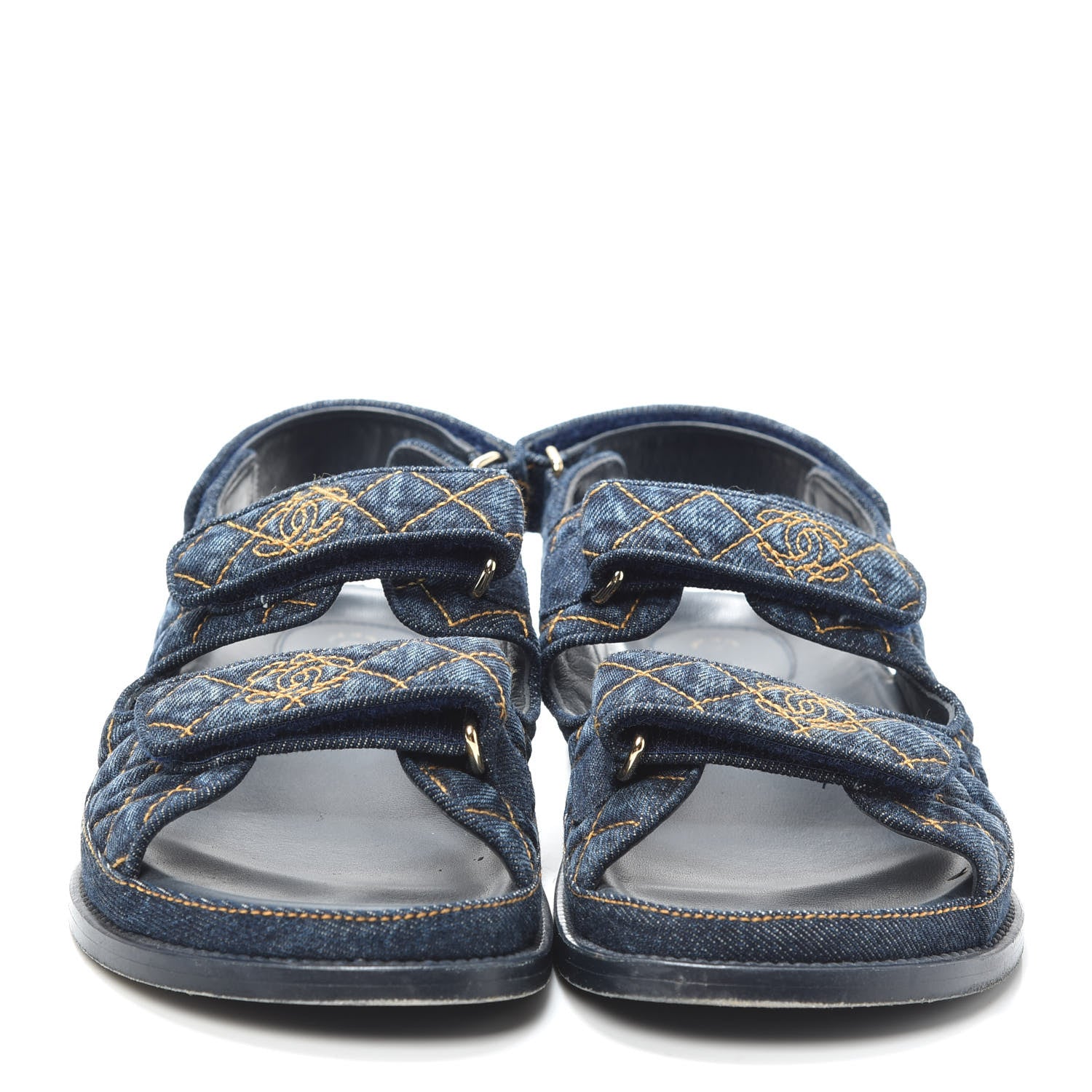 Chanel Denim Velcro Dad Sandals 38.5 Navy Blue 2 of 6