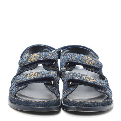 Chanel Denim Velcro Dad Sandals 38.5 Navy Blue 2 of 6