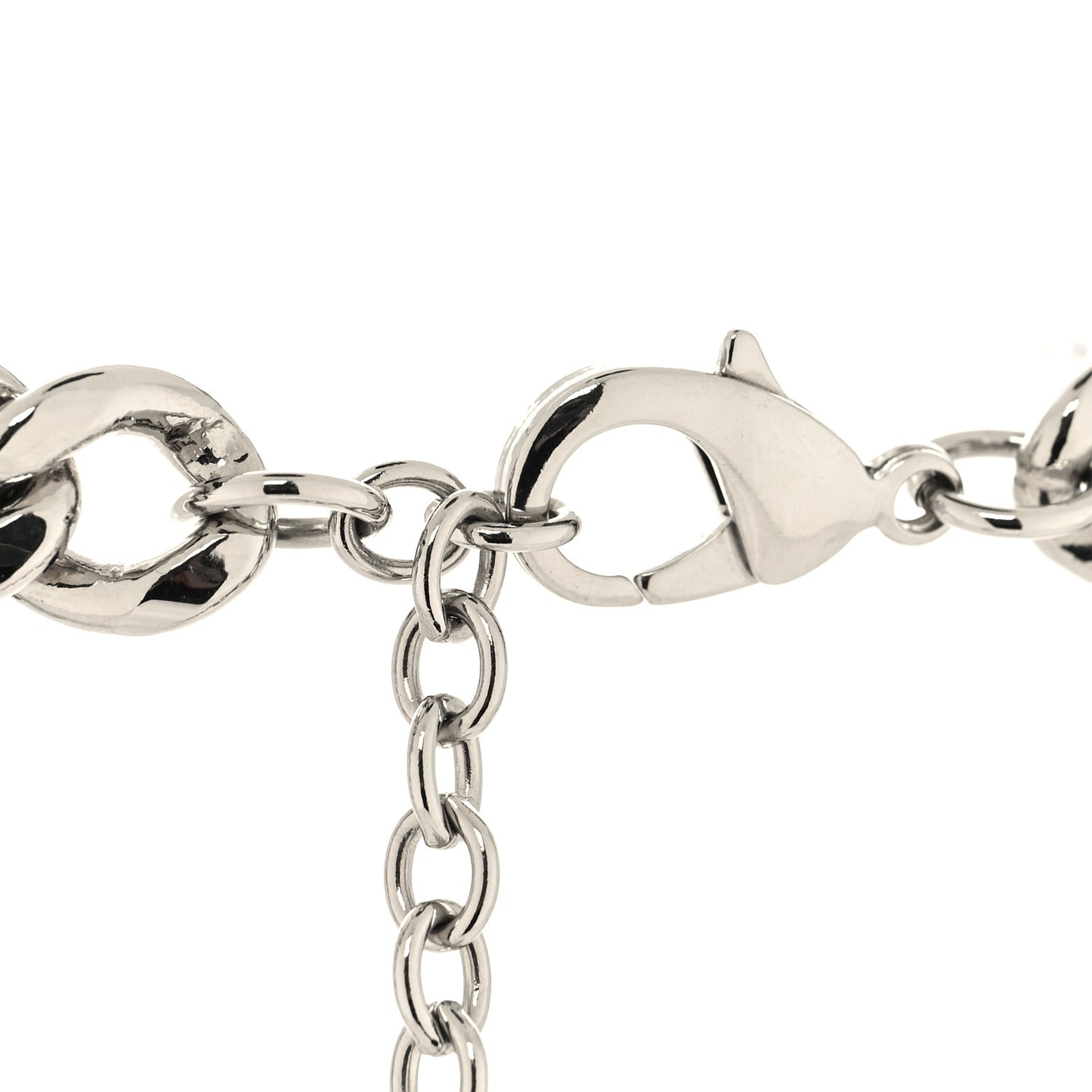 Resin CC Oversized Padlock Chain Necklace Silver Pearly White