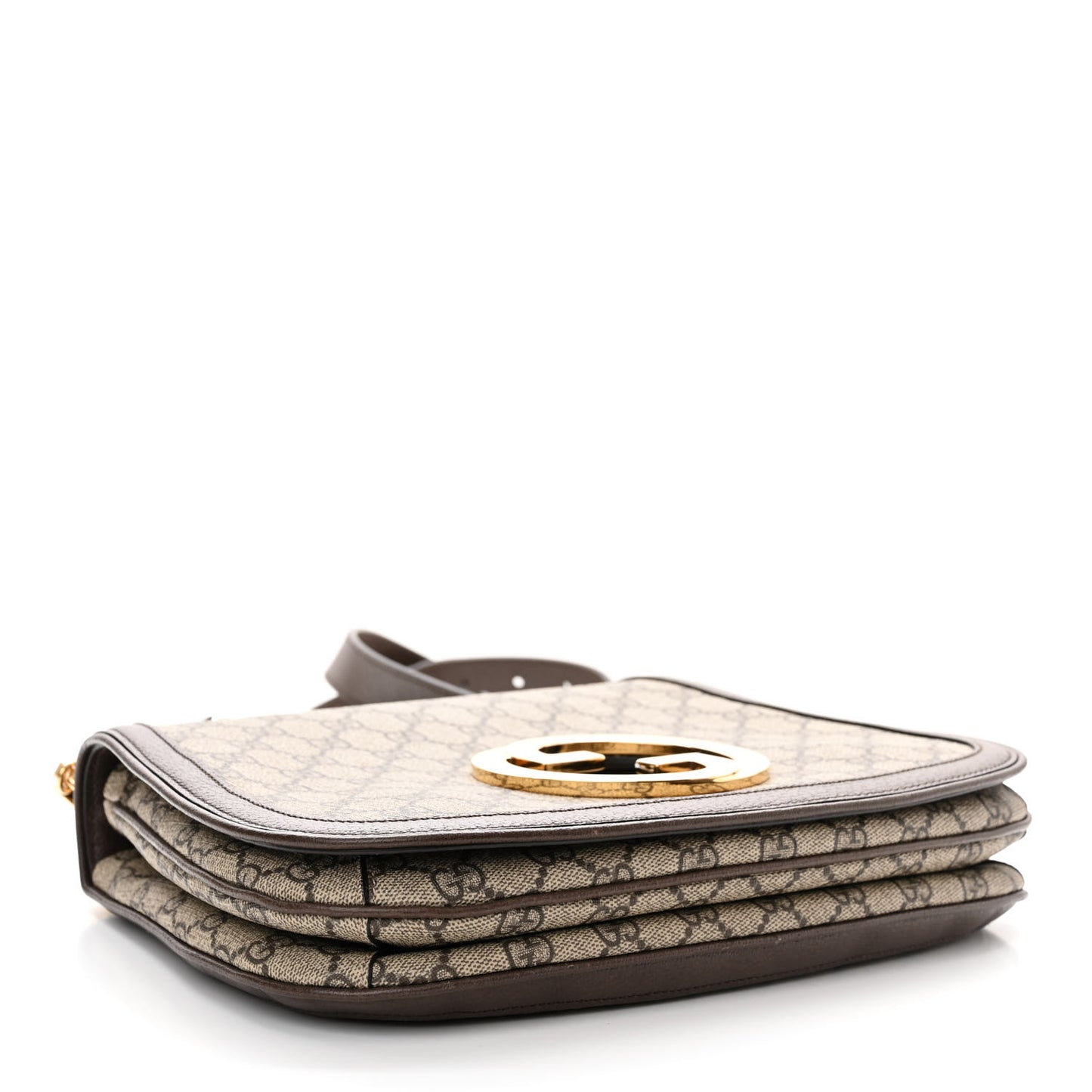 GG Supreme Monogram Textured Dollar Calfskin Web Medium Blondie Top Handle Shoulder Flap Bag Beige Ebony New Acero