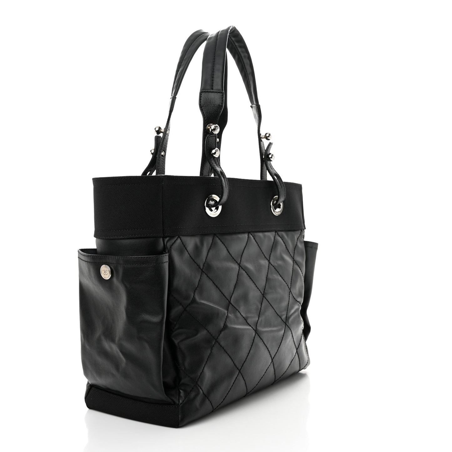 Coated Canvas Quilted Large Paris Biarritz Tote Black