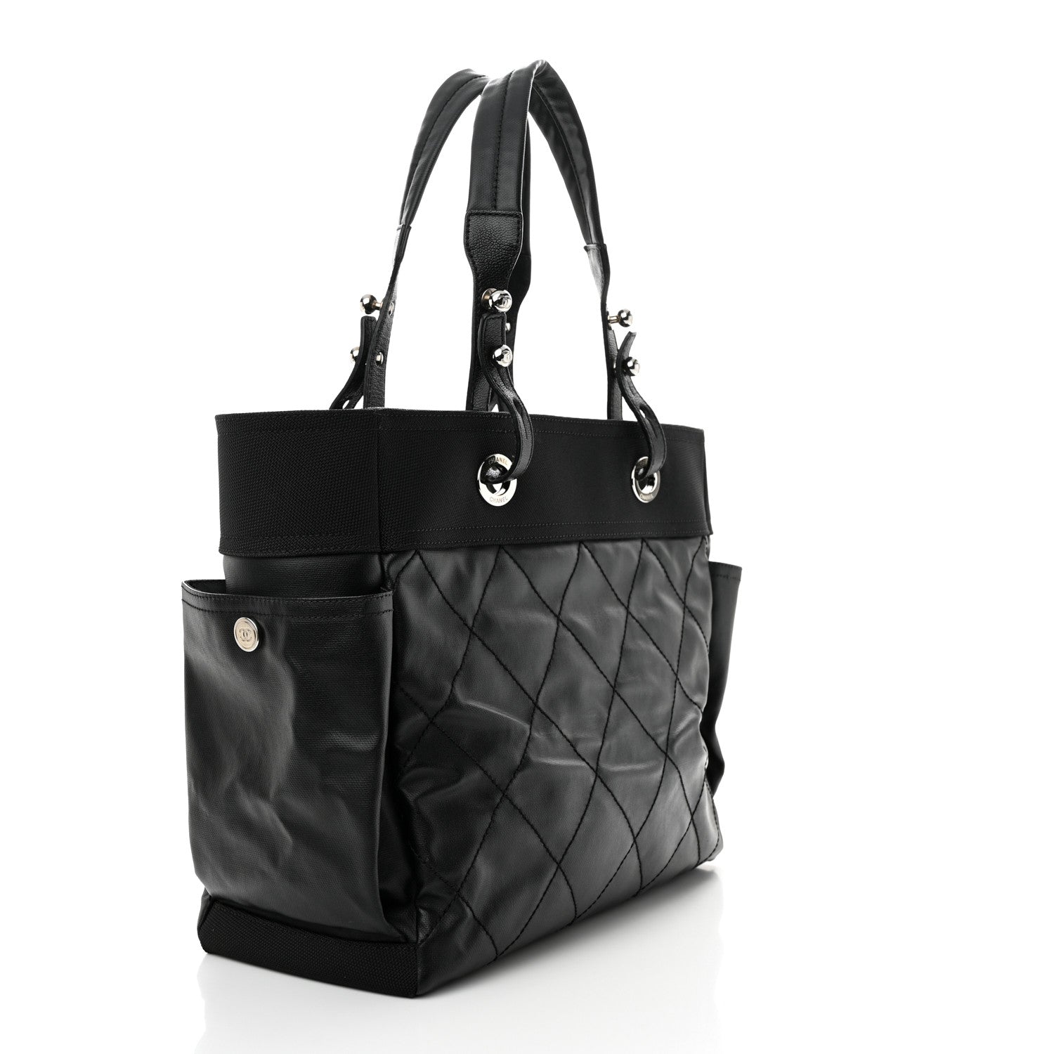 Chanel Coated Canvas Quilted Large Paris Biarritz Tote Black 3 of 10