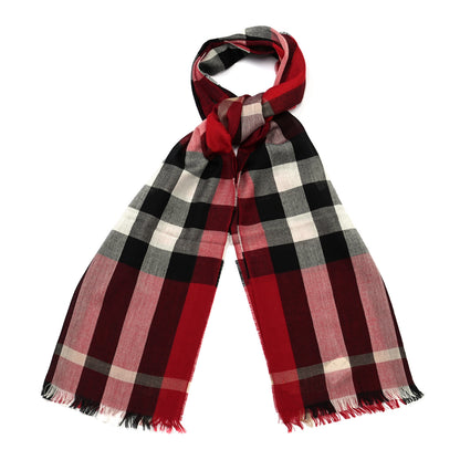 Burberry Wool Cashmere Giant Check Lightweight Scarf Parade Red 1 of 4