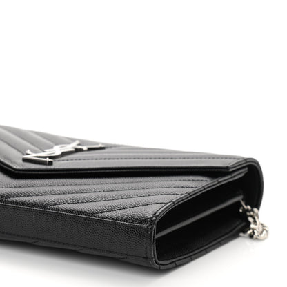 Saint Laurent Grain De Poudre Matelasse Chevron Monogram Chain Wallet Black 10 of 10